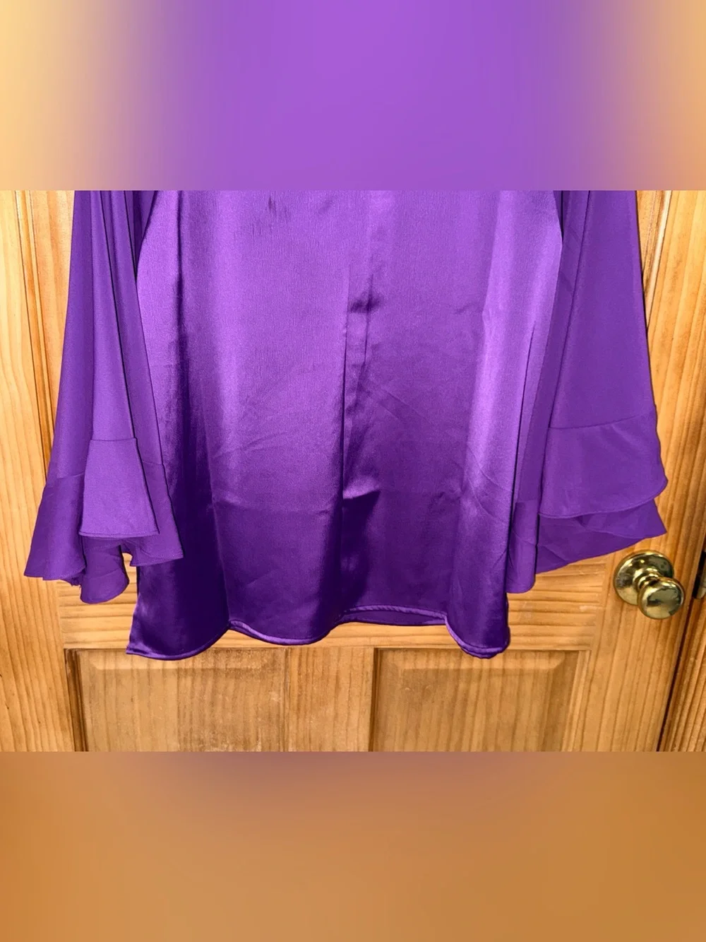 IMAN Purple Satin Keyhole Tie-Neck Blouse - Picture 9 of 11